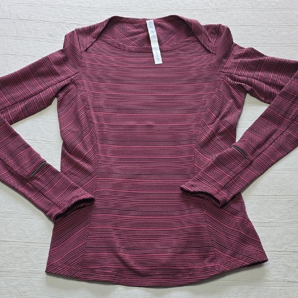 Lululemon Kanto Catch Me Long Sleeve Stripe Wine Berry Black Top| Women's Size 6 - Picture 2 of 12